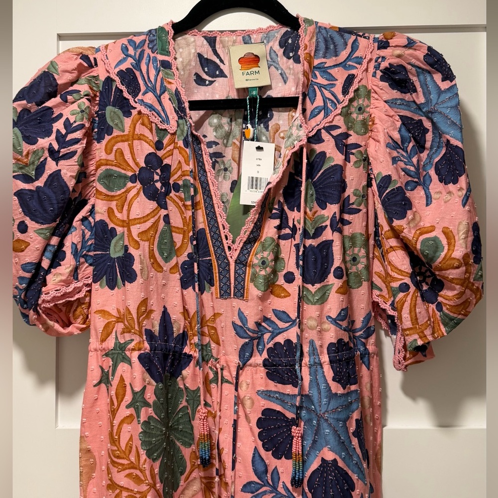 FARM Rio | Seashell Tapestry Cotton Mini Dress | XS - NWT - Picture 7 of 7